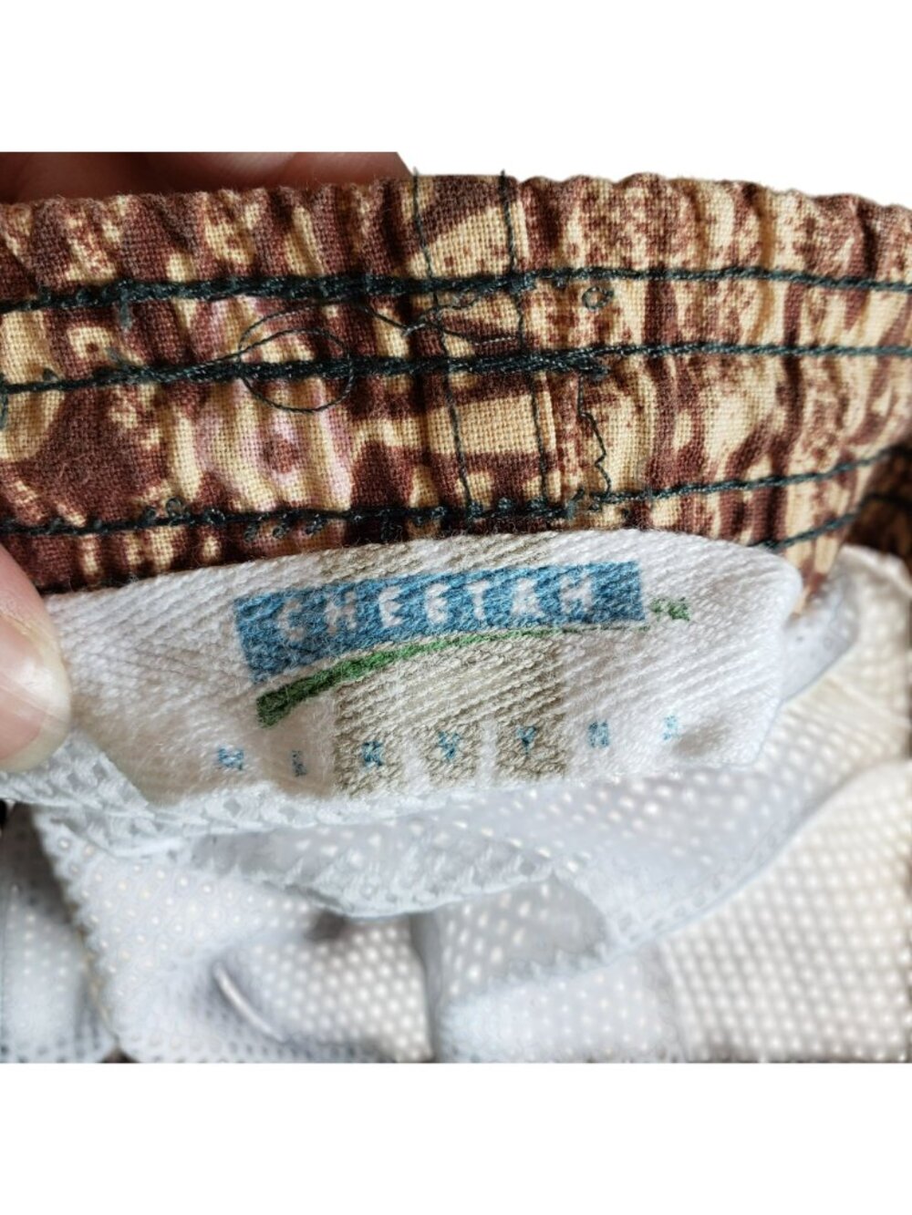 Vintage 1990s Mervyns Cheetah Brand Swim Shorts Mesh Lined Brown Print Retro - Picture 4 of 11